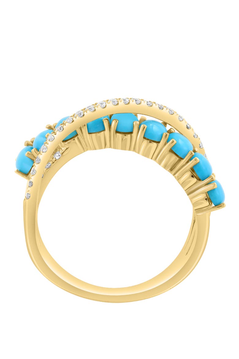 14K Yellow Gold Diamond & Turquoise Crossover Ring, Alternate, color, 14K Gold