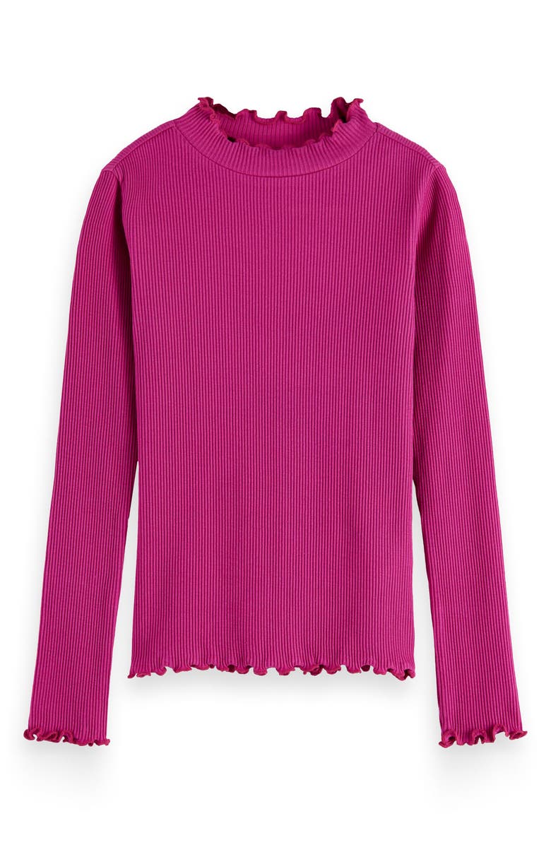 Scotch & Soda Kids' Lettuce Edge Mock Neck T-Shirt, Main, color, Fuchsia Red