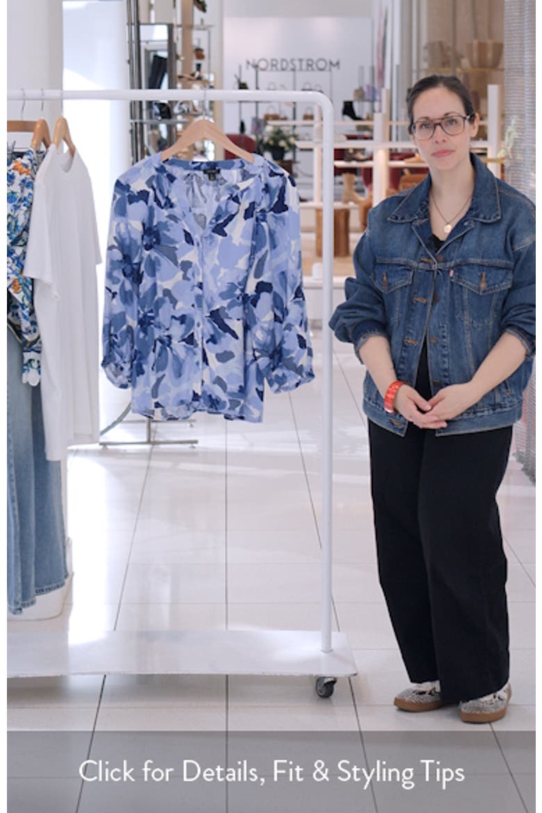 Floral Raglan Balloon Sleeve Button-Up Top video