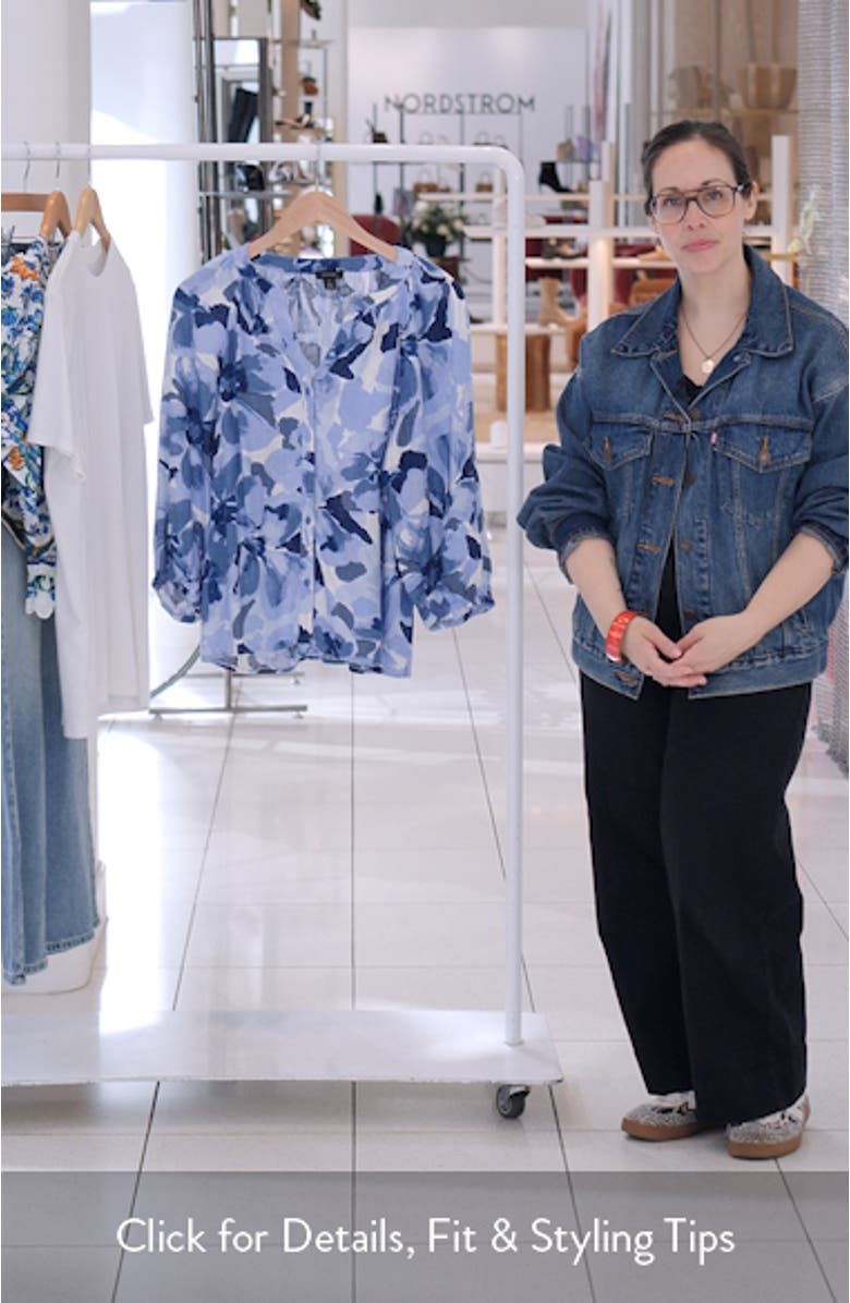 Floral Raglan Balloon Sleeve Button-Up Top, sales video thumbnail