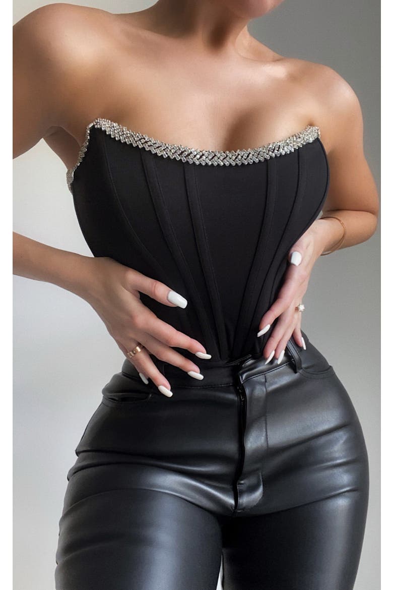 Melanie Corset Top With Crystal Trim, Alternate, color, Black