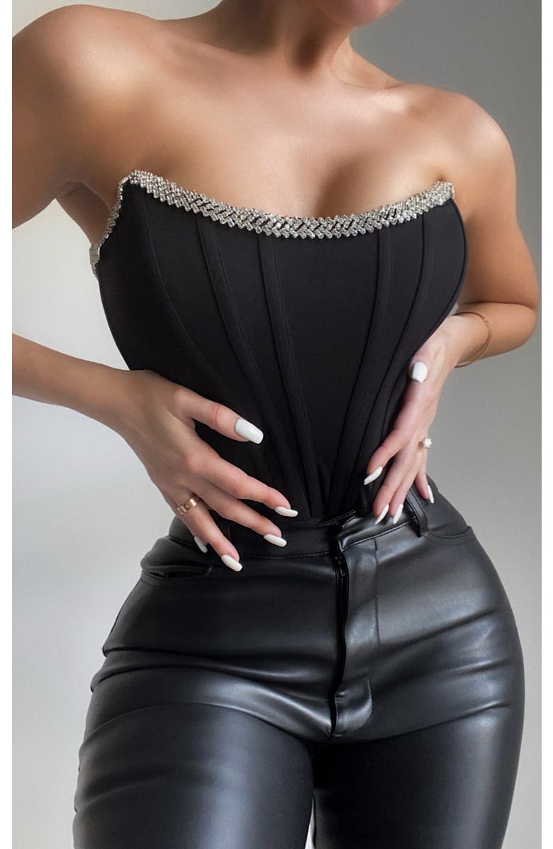 Miss Circle Melanie Corset Top With Crystal Trim, Alternate, color, Black