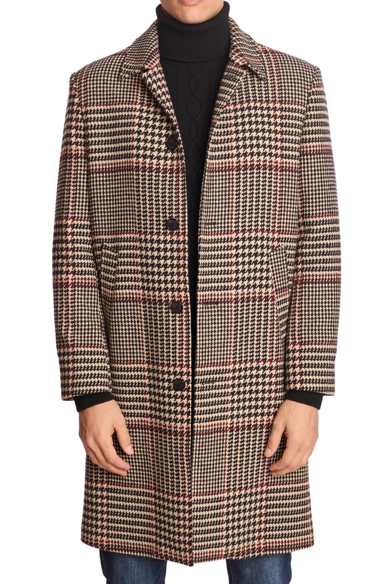 PAISLEY & GRAY Houndstooth Overcoat, Alternate, color, Black Tan Red Houndstooth