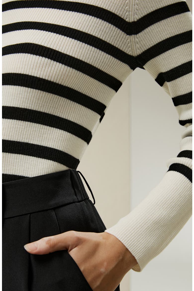 Women's Striped Ultra-fine Merino Wool Sweater, Alternate, color, White With Black Stripes