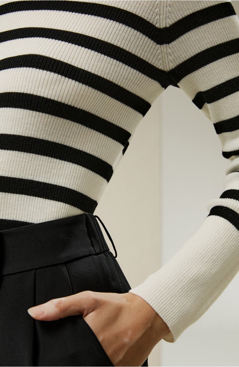 Lilysilk Women's Striped Ultra-fine Merino Wool Sweater, Alternate, color, White With Black Stripes