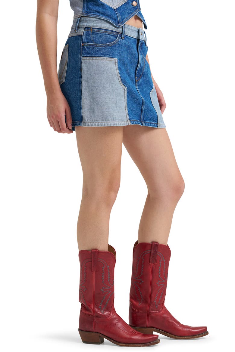 Two-Tone Western Denim Miniskirt, Alternate, color, BLUE FEVER