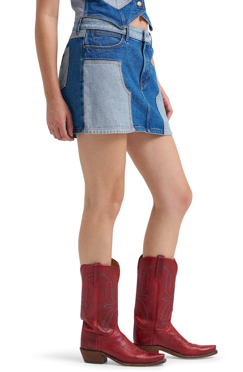 Wrangler Two-Tone Western Denim Miniskirt, Alternate, color, 