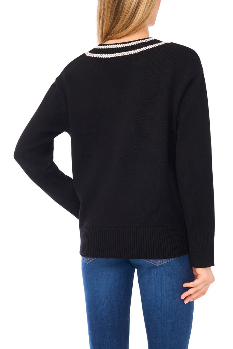 Contrast V-Neck Sweater, Alternate, color, RICH BLACK