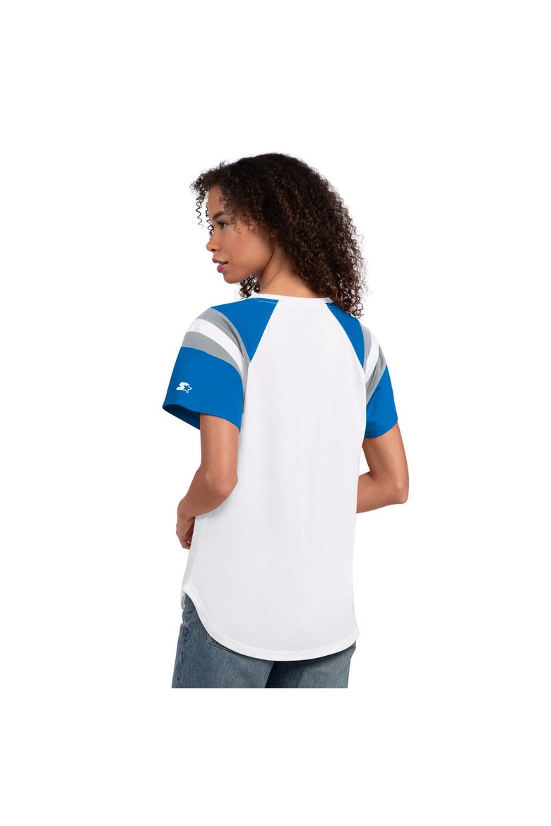 Women's Starter  White Detroit Lions Game On Notch Neck T-Shirt, Alternate, color, White