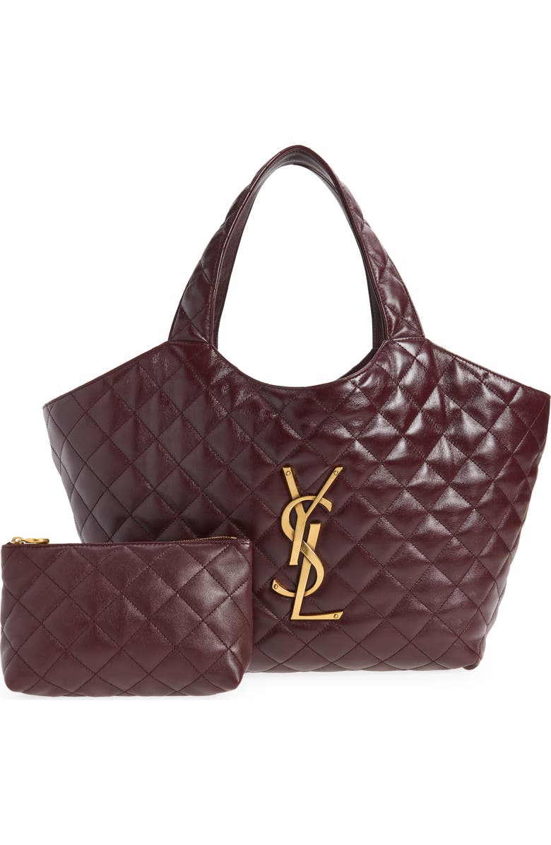Saint Laurent Medium Icare Quilted Leather Shopper Tote, Alternate, color, Rouge Cabernet