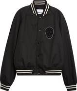 McQueen Skull Patch Varsity Bomber Jacket