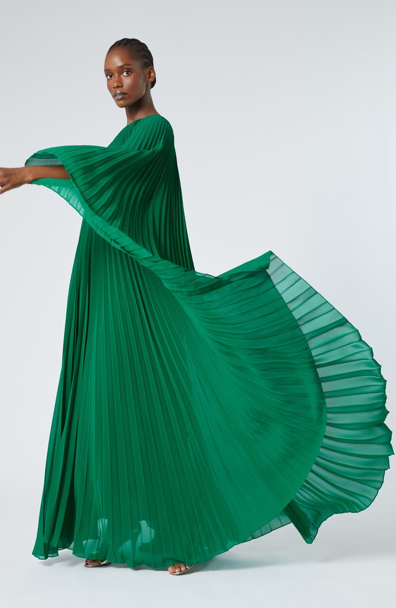 Marina Rinaldi Battage Pleated Long Sleeve Dress, Alternate, color, 