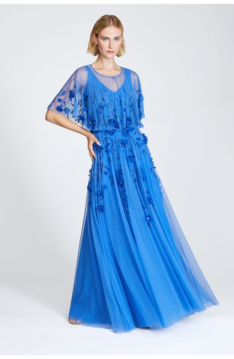 Theia Fabiana Beaded Capelet Gown, Alternate, color, Cornflower Blue