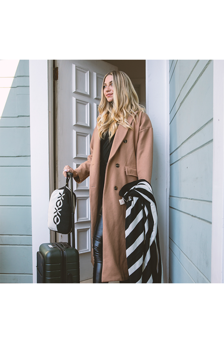 Pink Lemonade Dual Organic Cotton Travel Blanket and Eye Mask Set, Alternate, color, Black