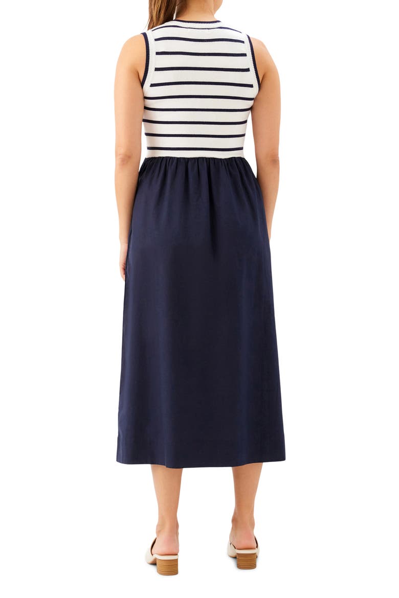 Stripe Mixed Media Midi Dress, Alternate, color, NAVY W/ OFF WHITE