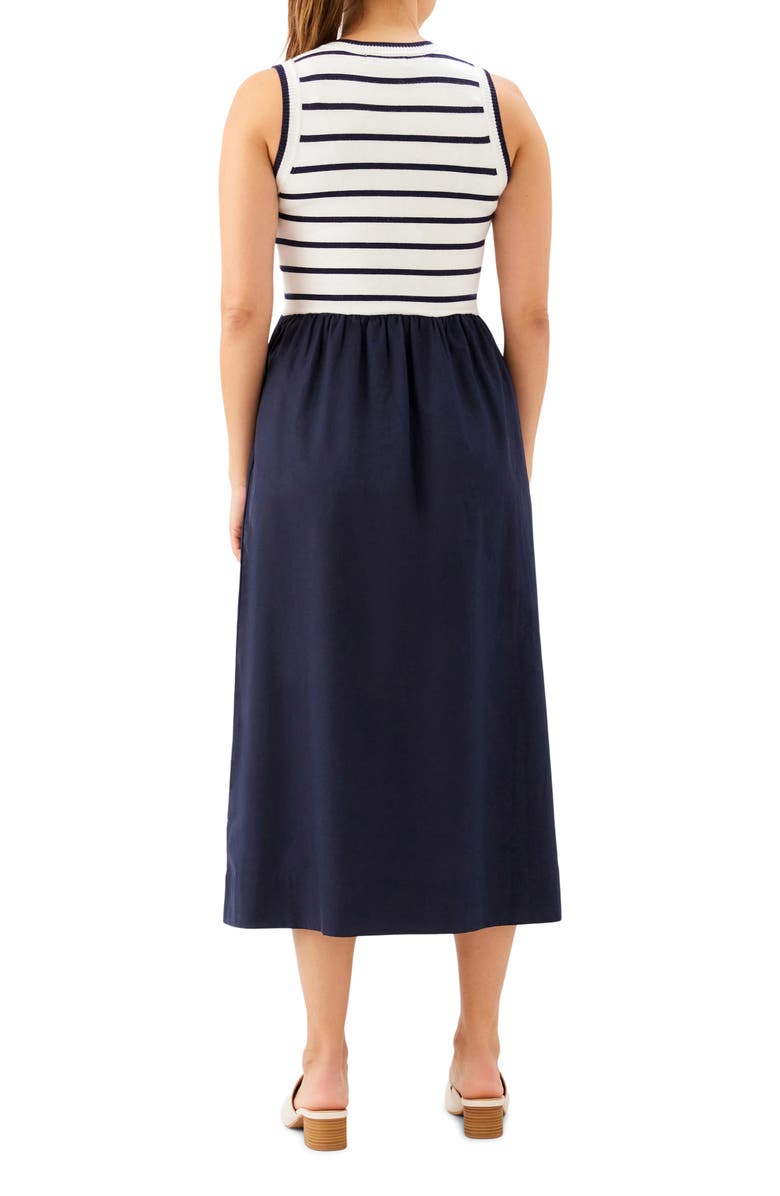 Karen Kane Stripe Mixed Media Midi Dress, Alternate, color, Navy W/ Off White