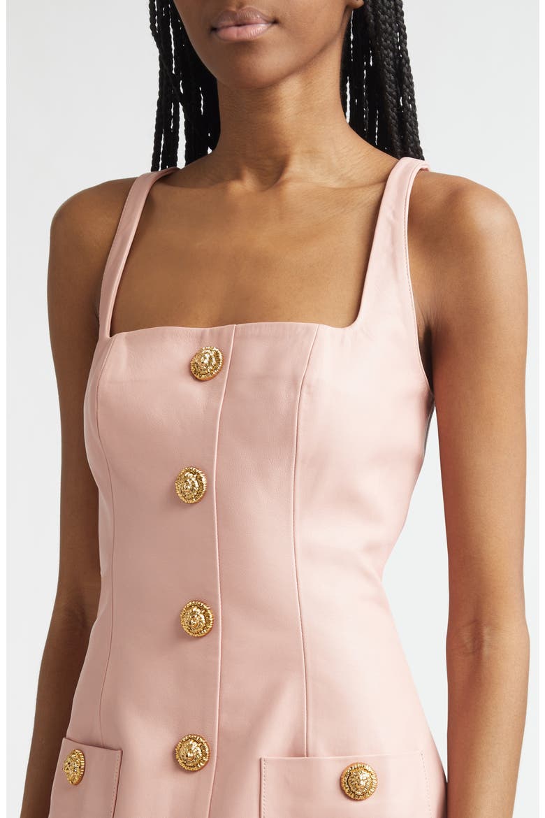 Button Leather Minidress, Alternate, color, 4HR POWDER PINK