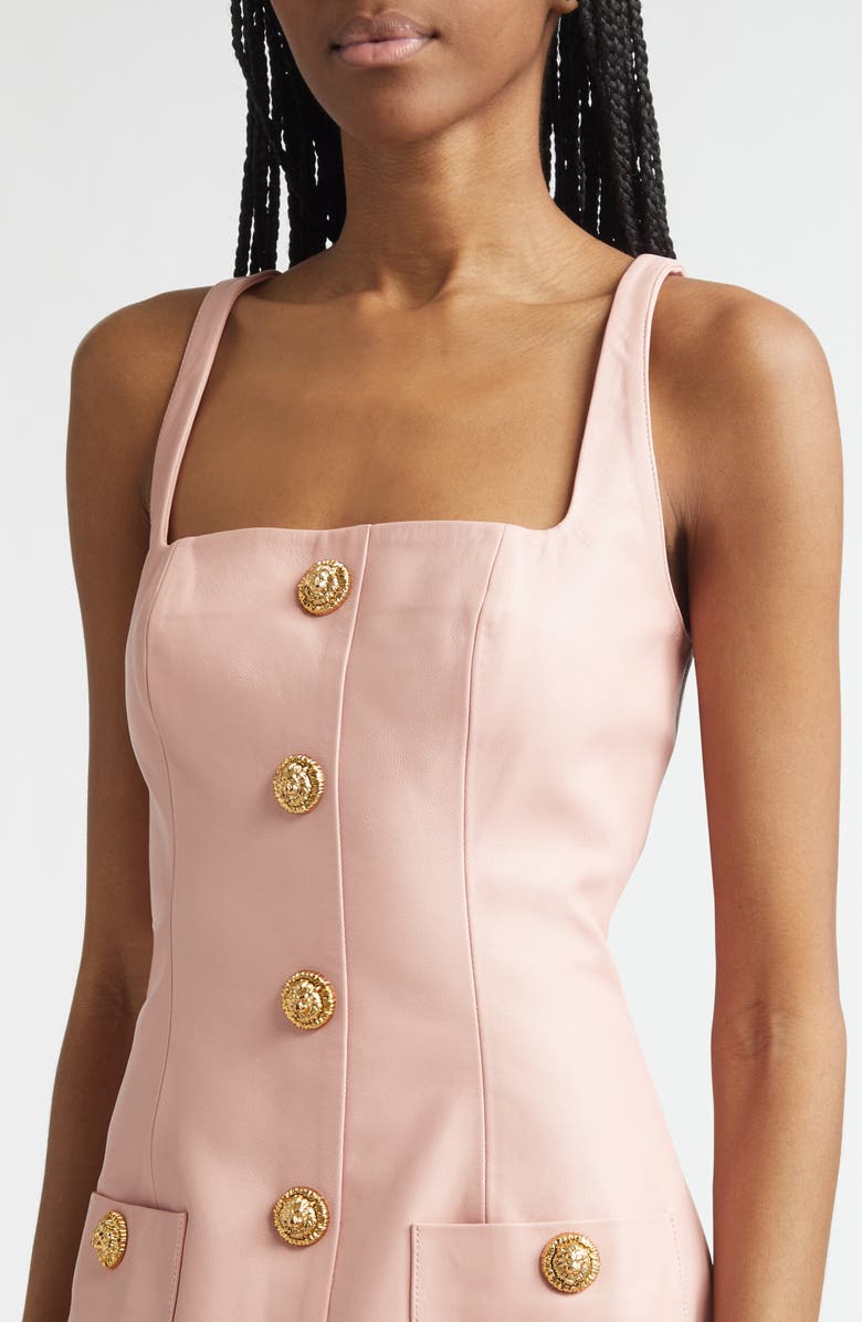 Balmain Button Leather Minidress, Alternate, color, 4Hr Powder Pink