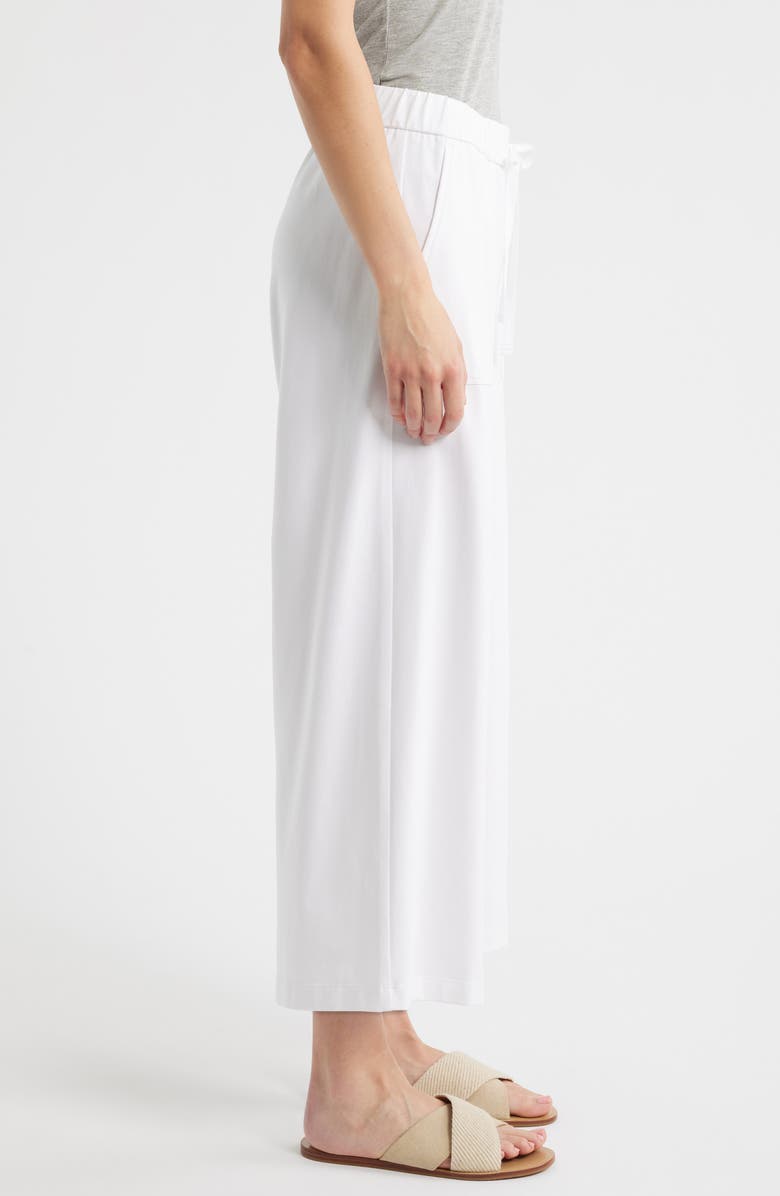 Eileen Fisher Stretch Organic Cotton Crop Wide Leg Pants, Alternate, color, White