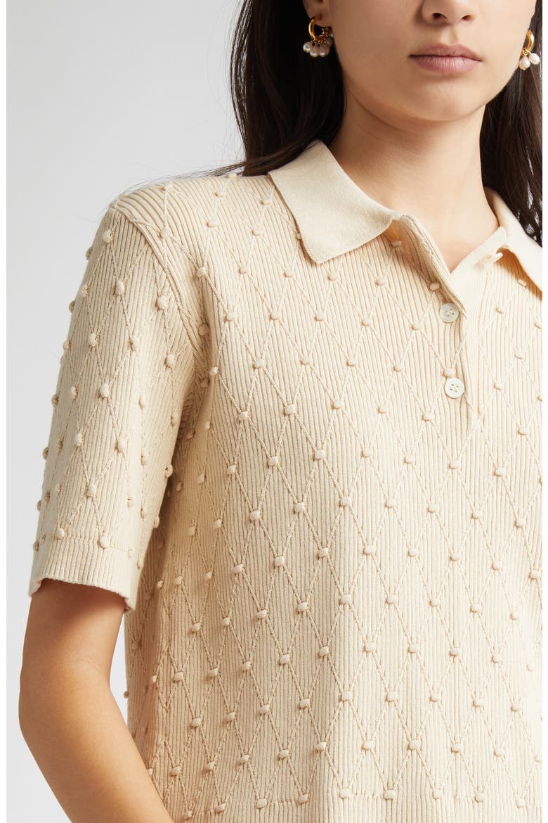 Textured Organic Cotton Polo Sweater, Alternate, color, MERENGUE