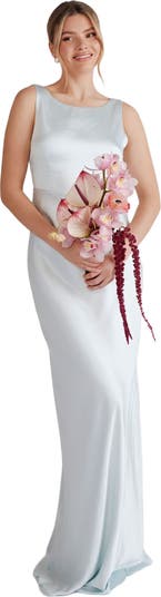 Six Stories Cowl Back Satin Bridesmaid Dress - Oyster