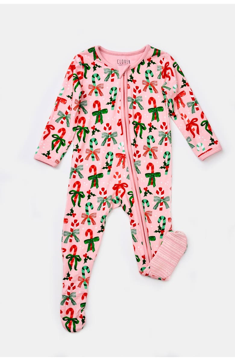 Clover Baby & Kids Soft & Stretchy Zipper Footie - Candy Canes, Main, color, Candy Canes