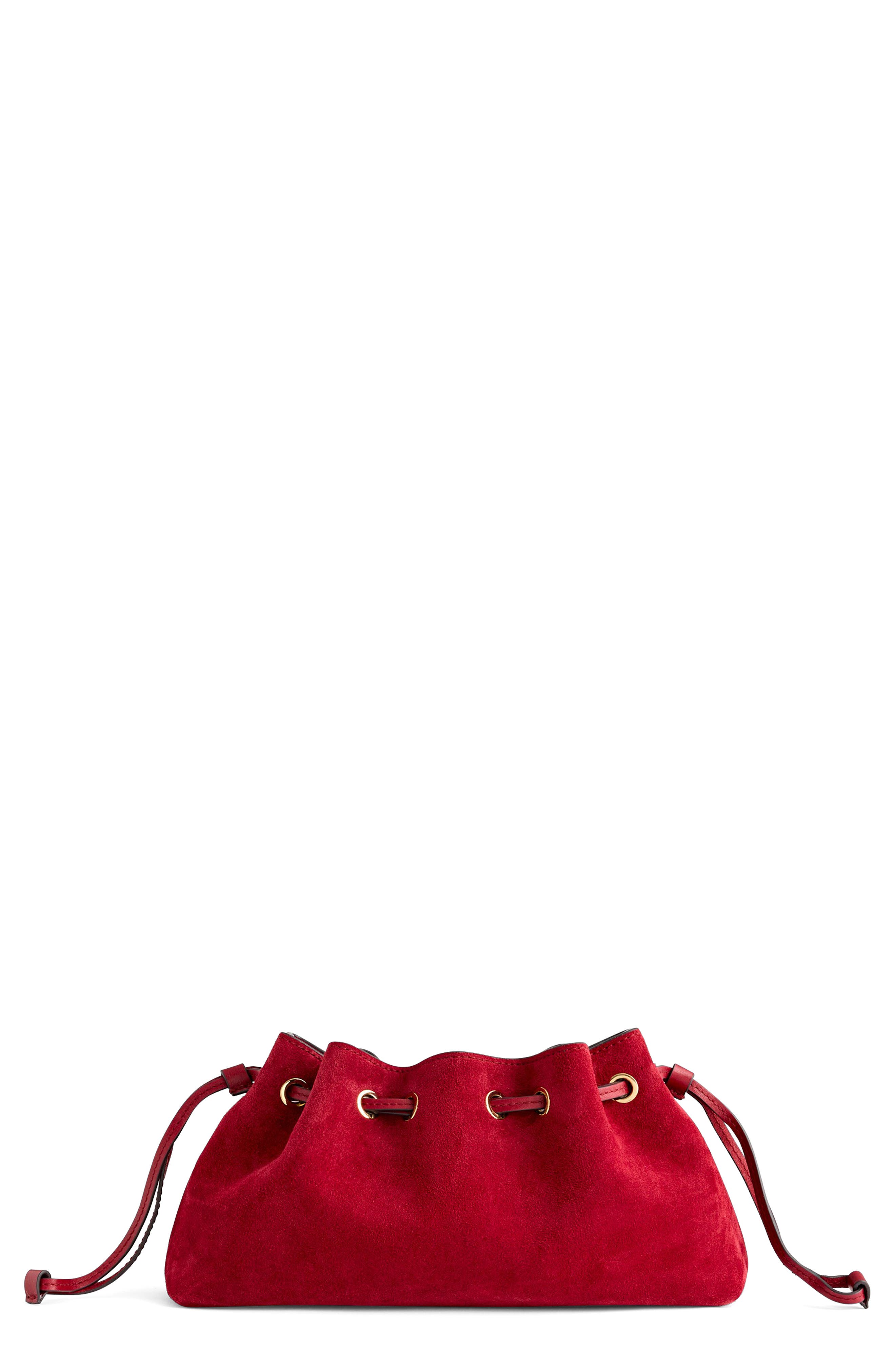 Suede East/West Drawstring Clutch