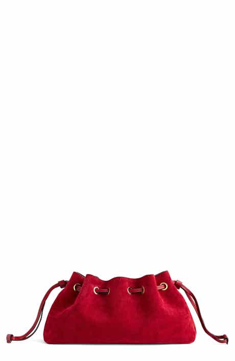 Suede East/West Drawstring Clutch