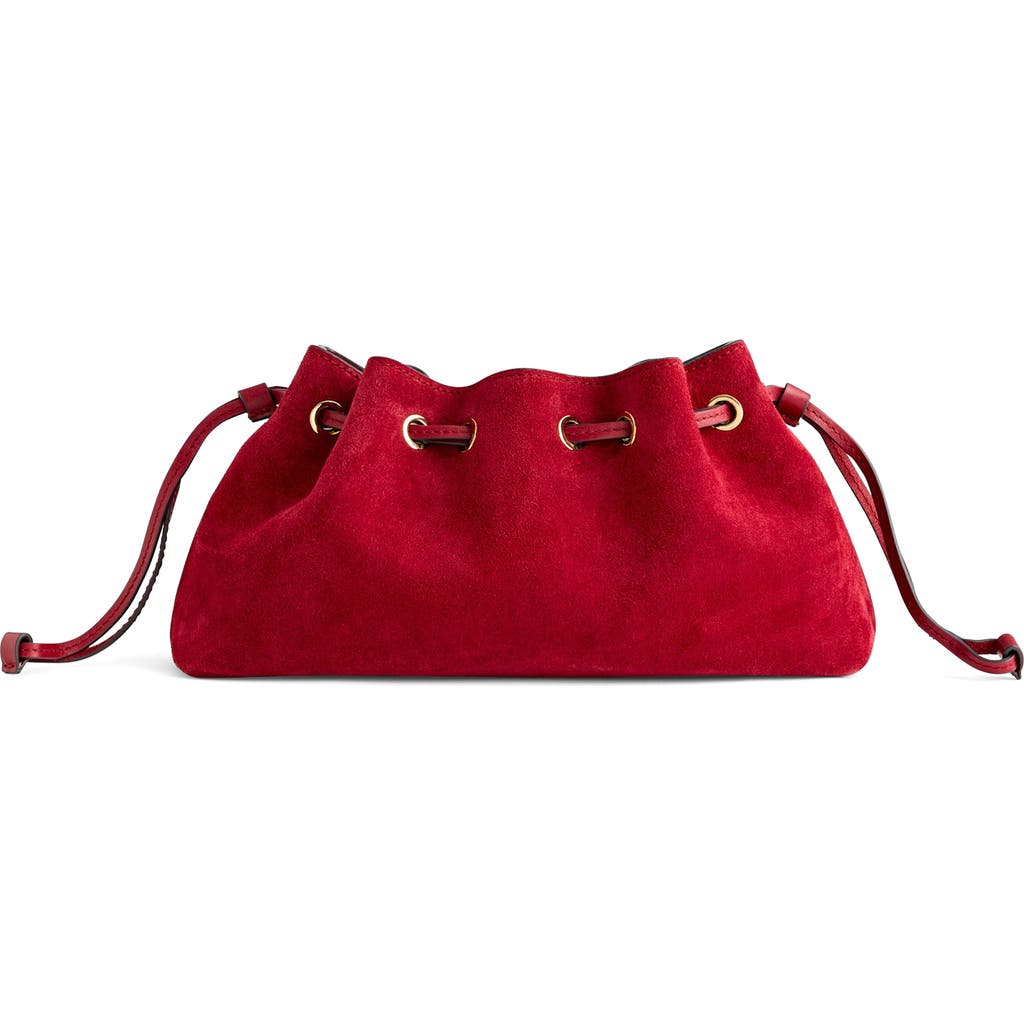 Madewell Suede East/west Drawstring Clutch In Garnet Stone