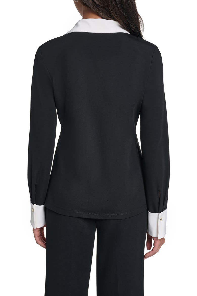 Contrast Trim Collared Knit Top, Alternate, color, BLACK