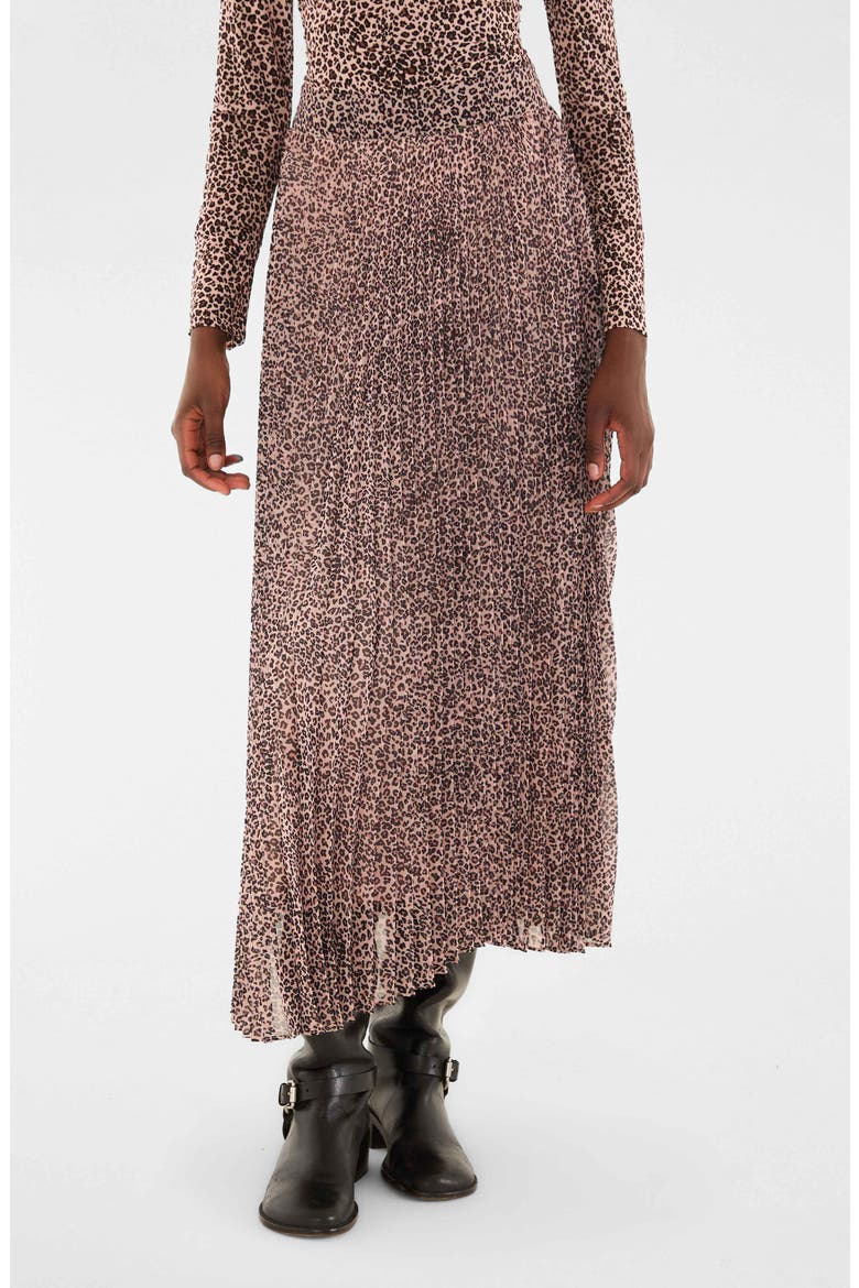 Pleated Leopard Print Midi Skirt, Main, color, BABY LEOPARD PINK