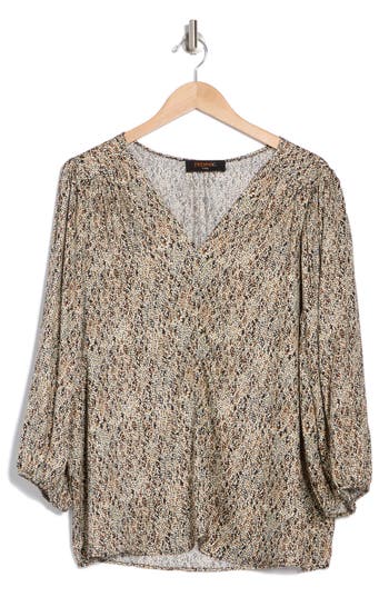 Renee C Dot Print Balloon Sleeve Top In Black/beige Multi
