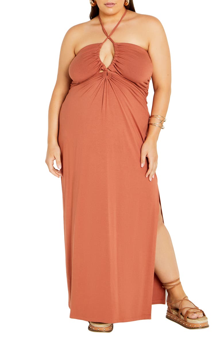 Miley Halter Midi Dress, Main, color, TAN