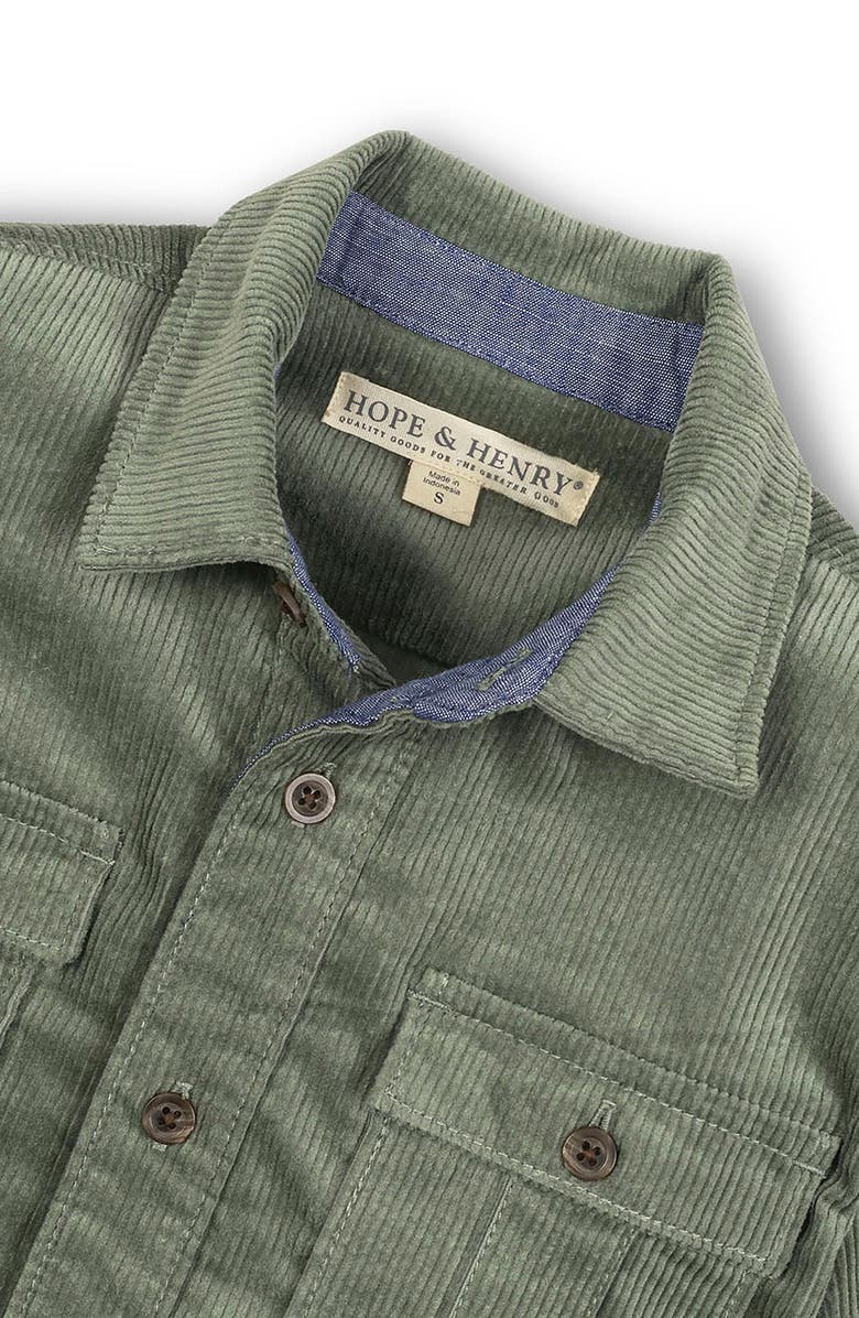 Hope & Henry Kids' Organic Long Sleeve Corduroy Flap Pocket Button Down Shirt, Alternate, color, Sage