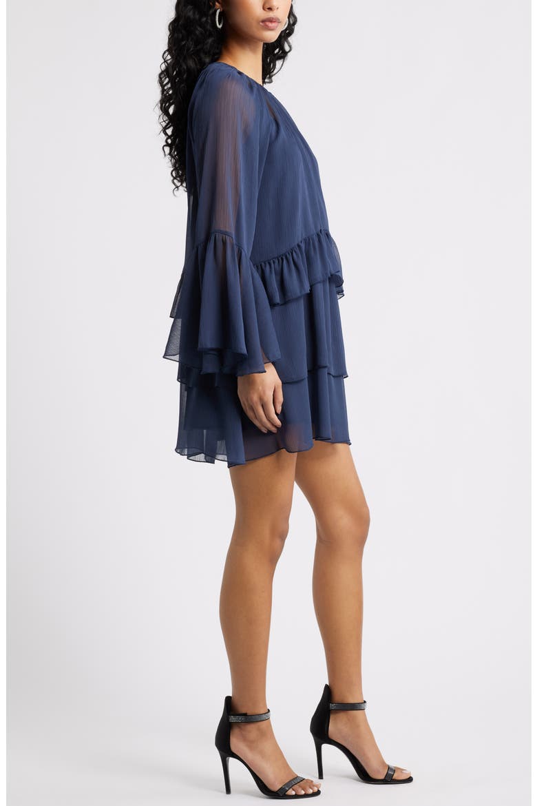 Long Sleeve Tiered Chiffon Dress, Alternate, color, NAVY IRIS