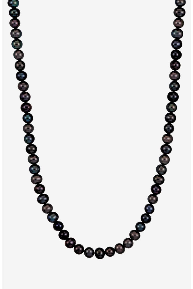 Men's Black Freshwater Pearl Necklace, Alternate, color, Sterling Silver