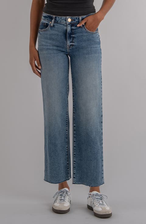 Raw Hem High Waist Ankle Wide Leg Jeans (Star)