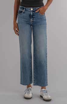Raw Hem High Waist Ankle Wide Leg Jeans