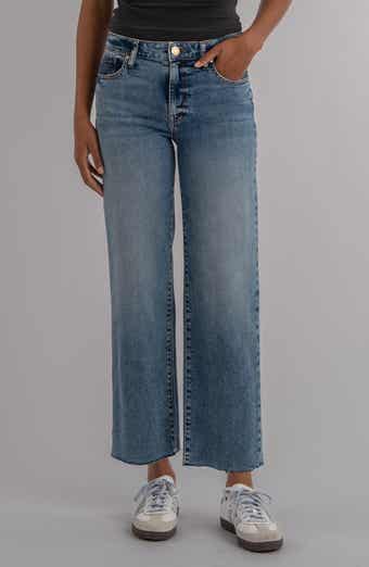 Raw Hem High Waist Ankle Wide Leg Jeans