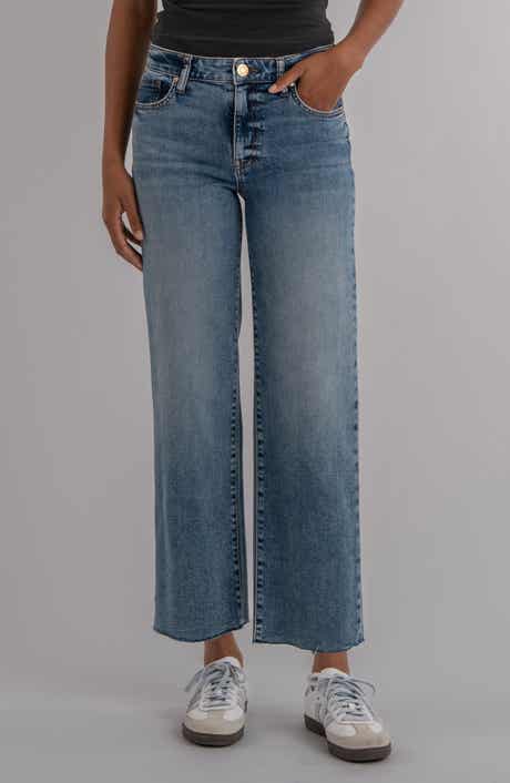 Raw Hem High Waist Ankle Wide Leg Jeans
