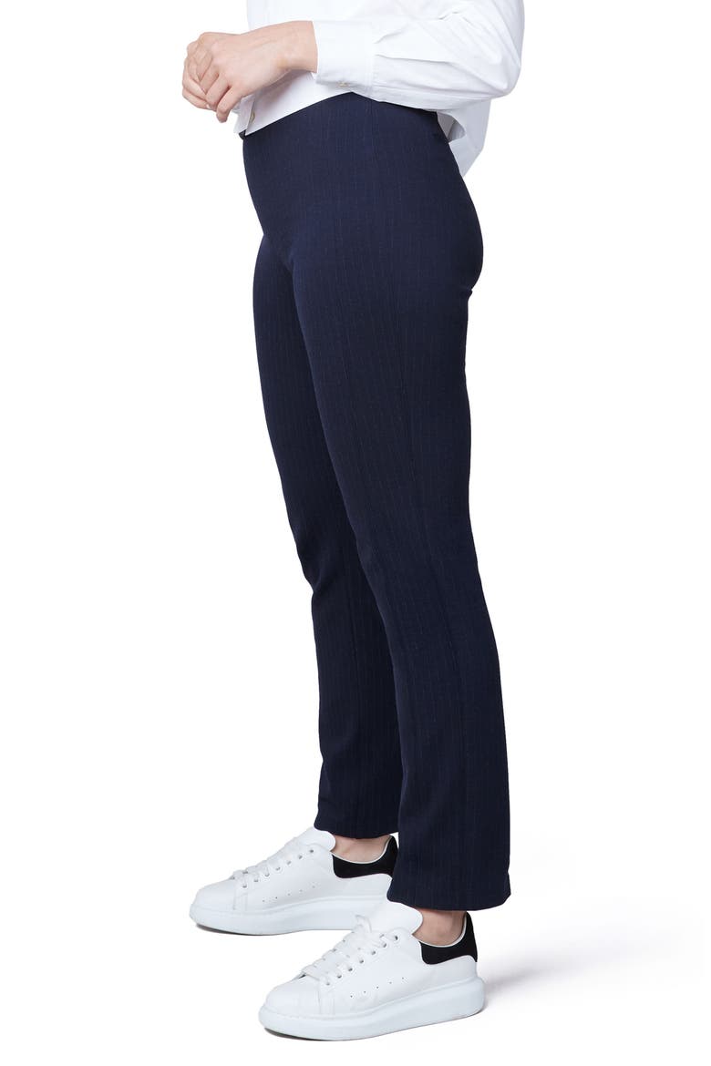 High Waist Straight Leg Ponte Pants, Alternate, color, NVYGRYPSTRPE
