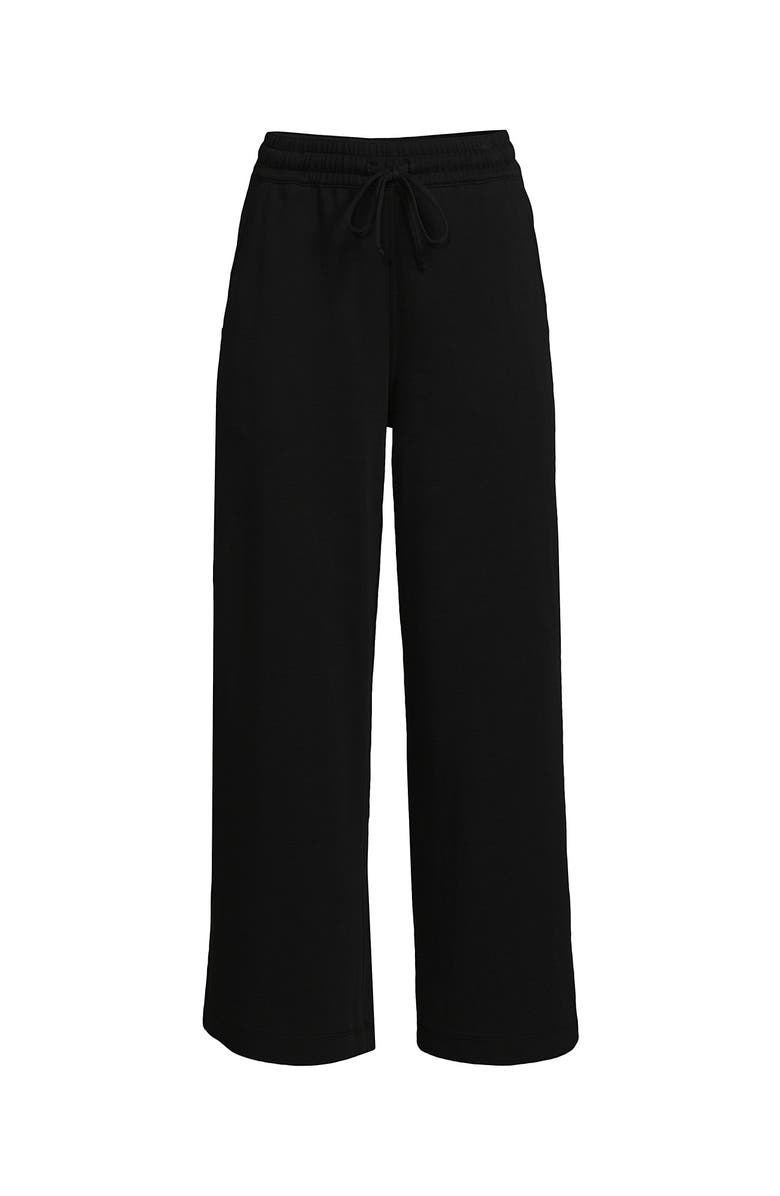 Lands' End Sport Knit Pull On Drawstring Wide Leg Crop Pants, Alternate, color, Black