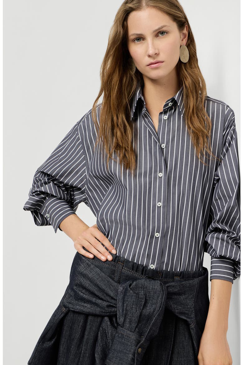 Striped cotton poplin shirt, Alternate, color, Denim