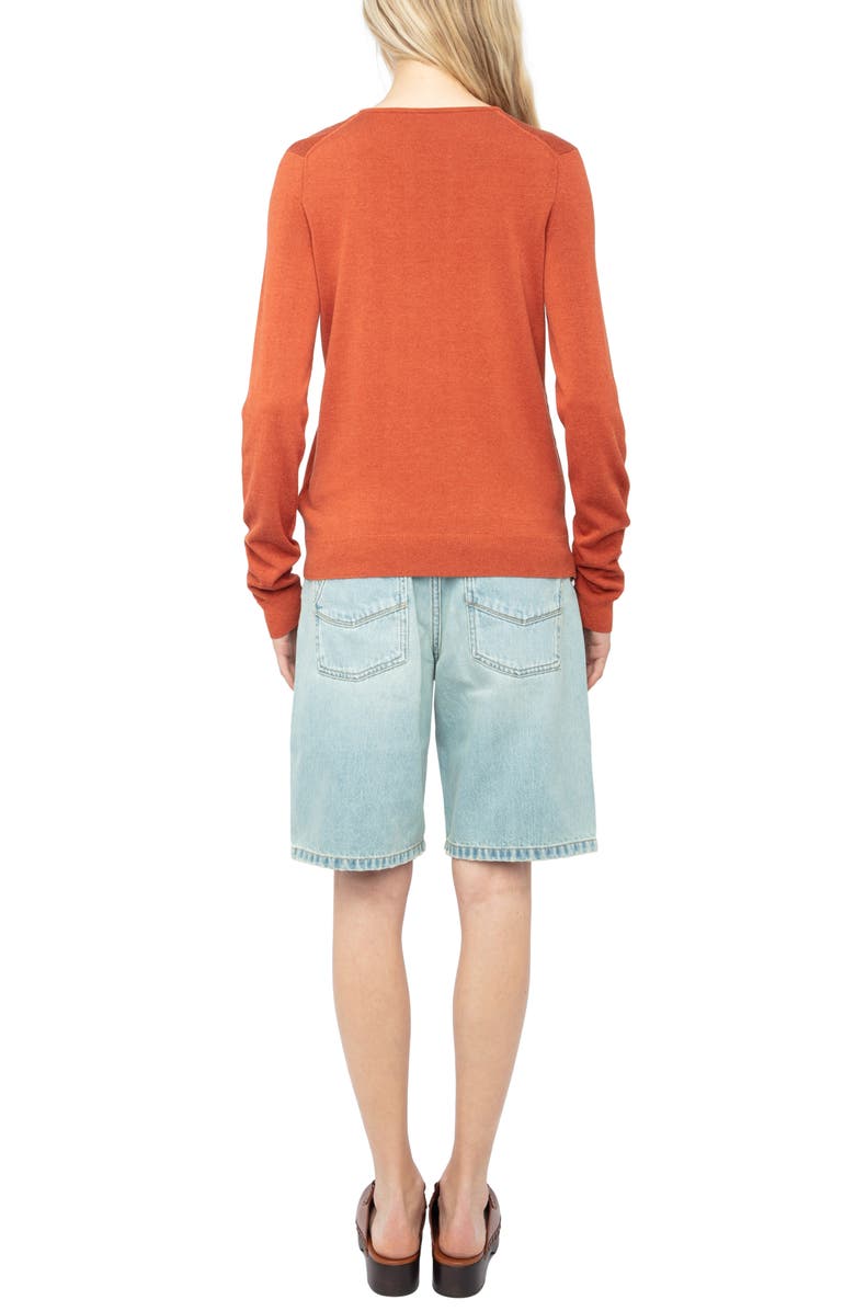 Zadig & Voltaire Sayan Crystal Detail Keyhole Neck Sweater, Alternate, color, Sienna