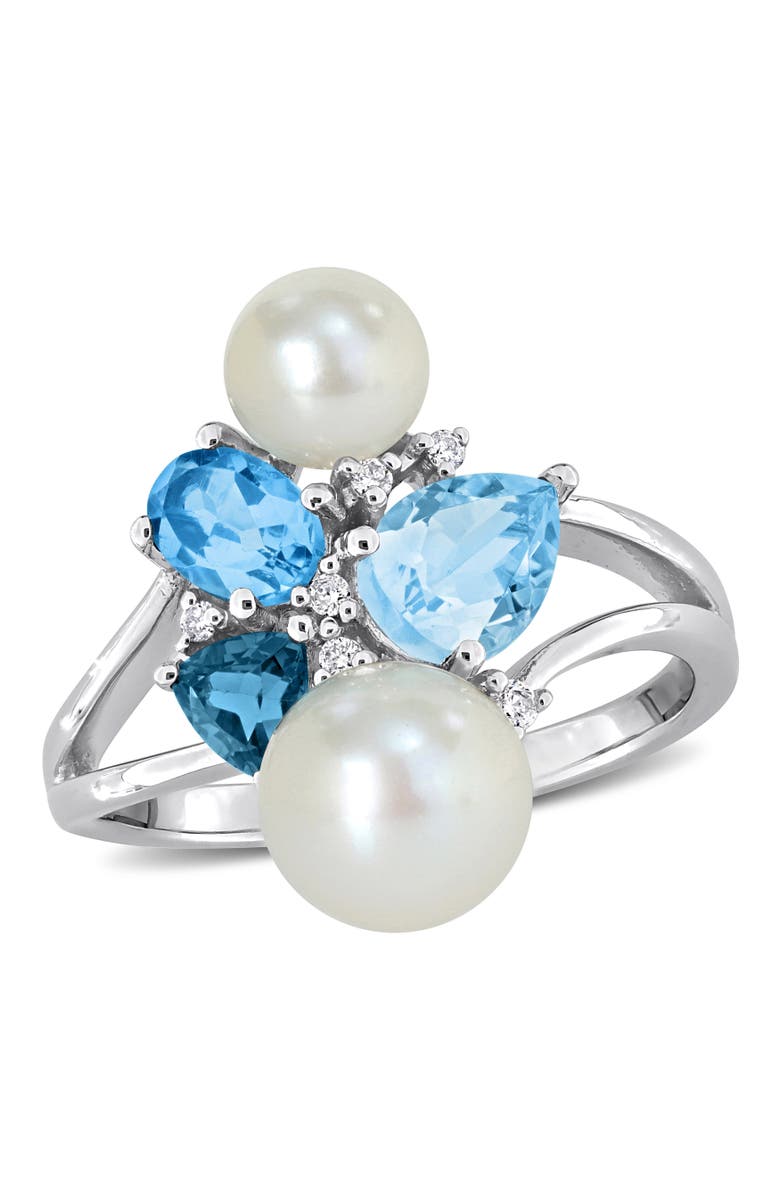 Julianna B. Pearl Blue Topaz & Diamond Cluster Ring 14k, Main, color, Blue Topaz