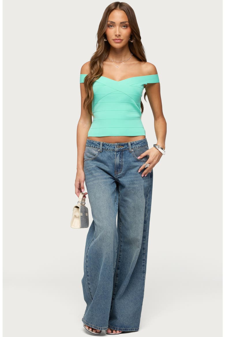 Rhinestone Low Rise Wide Leg Jeans, Alternate, color, LIGHT-BLUE-WASHED
