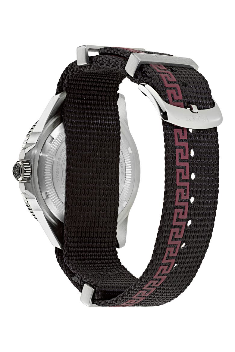 Greca Force Fabric Strap Watch, 42mm, Alternate, color, STAINLESS STEEL