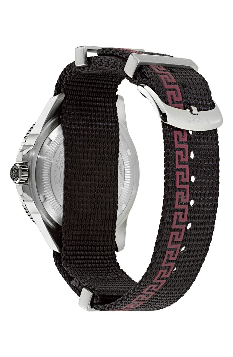 Versace Greca Force Fabric Strap Watch, 42mm, Alternate, color, Stainless Steel