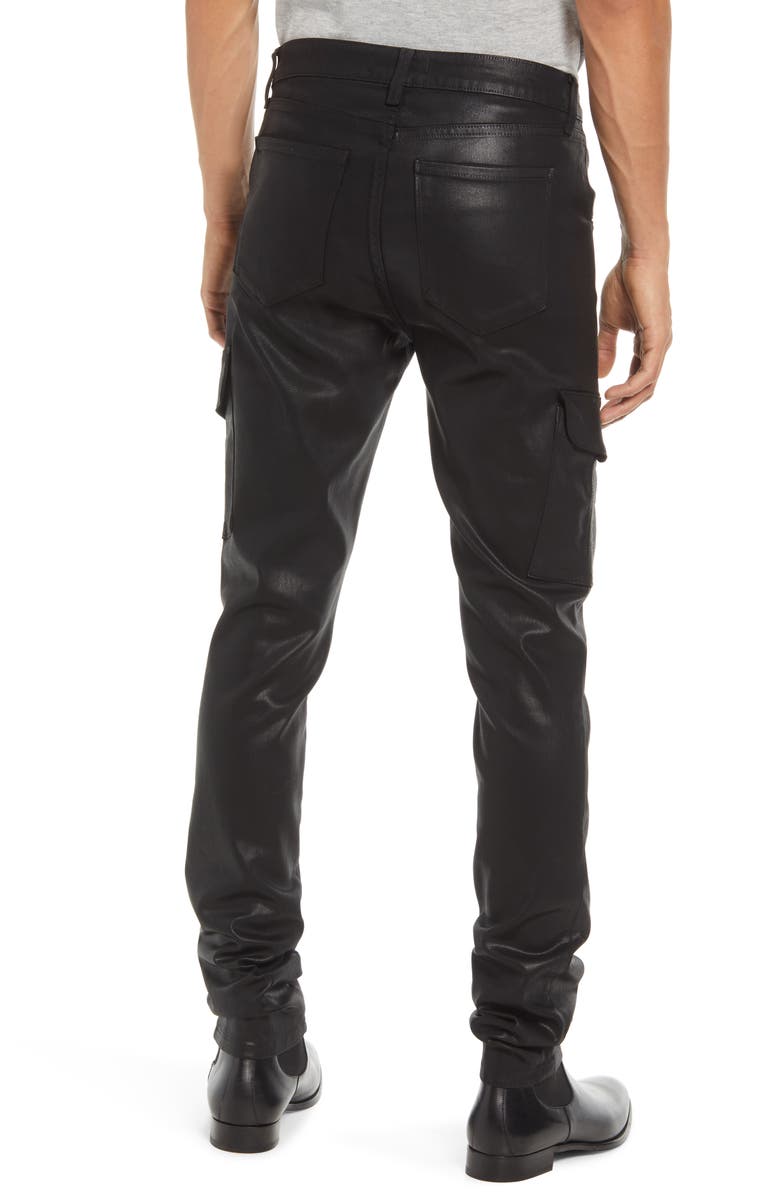Monfrère Preston Skinny Coated Denim Cargo Pants, Alternate, color, Coated Noir