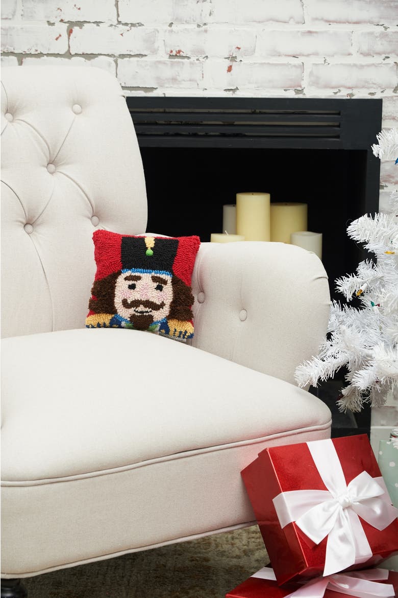 Christmas Nutcracker Mini Hooked Accent Pillow 8" x 8", Alternate, color, Red